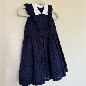 JANIE AND JACK Girls 2T Navy Eyelet Ruffle Front Dress Peter Pan Collar